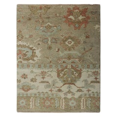 Rug & Kilim’s Oushak Style Rug in Beige and Green with Floral Patterns