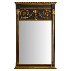 Espejo Trumeau de Estilo Neoclásico, Madera Pintada de Negro, Giltwood, Italia, S. XX