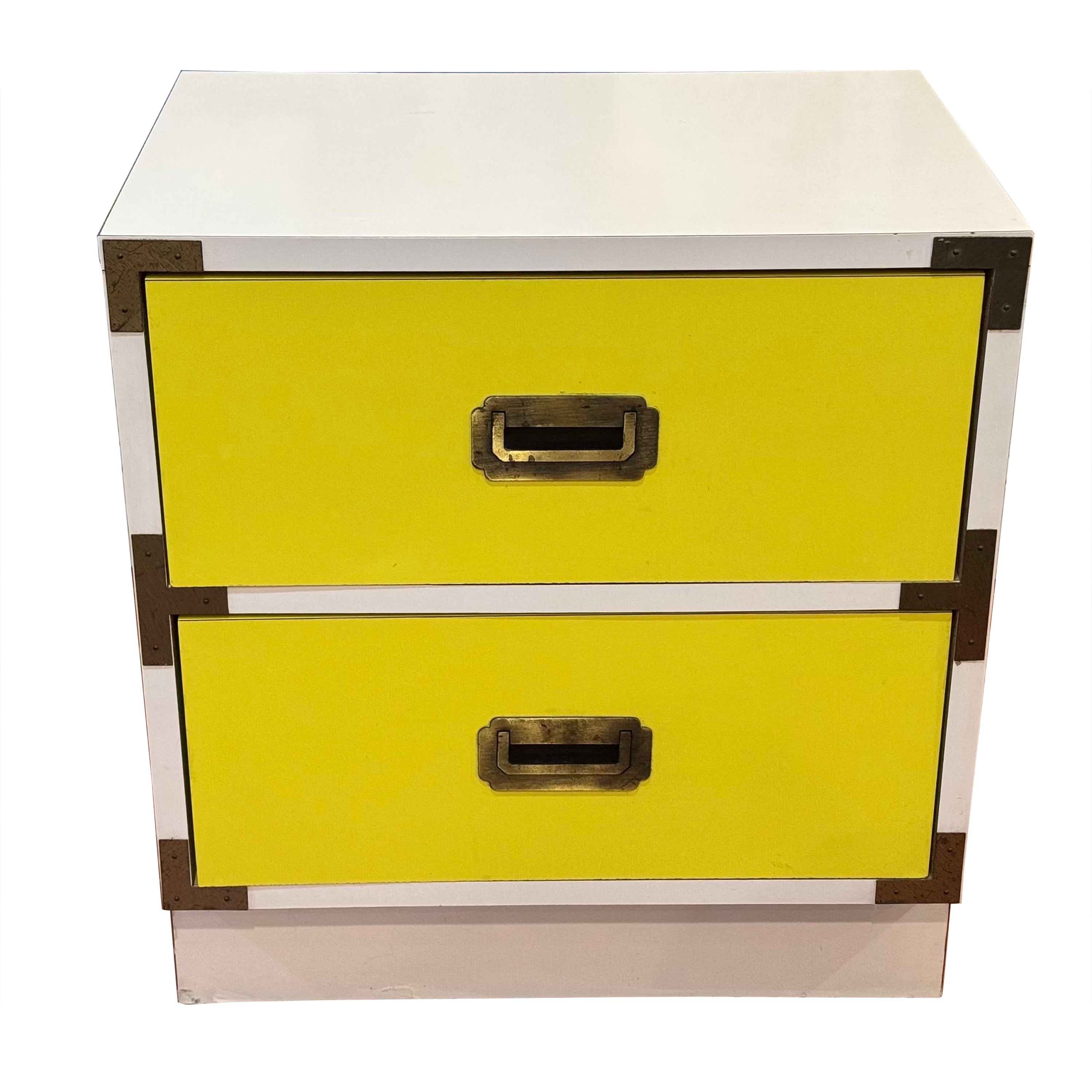 Yellow and White Campaign Nightstand For Sale