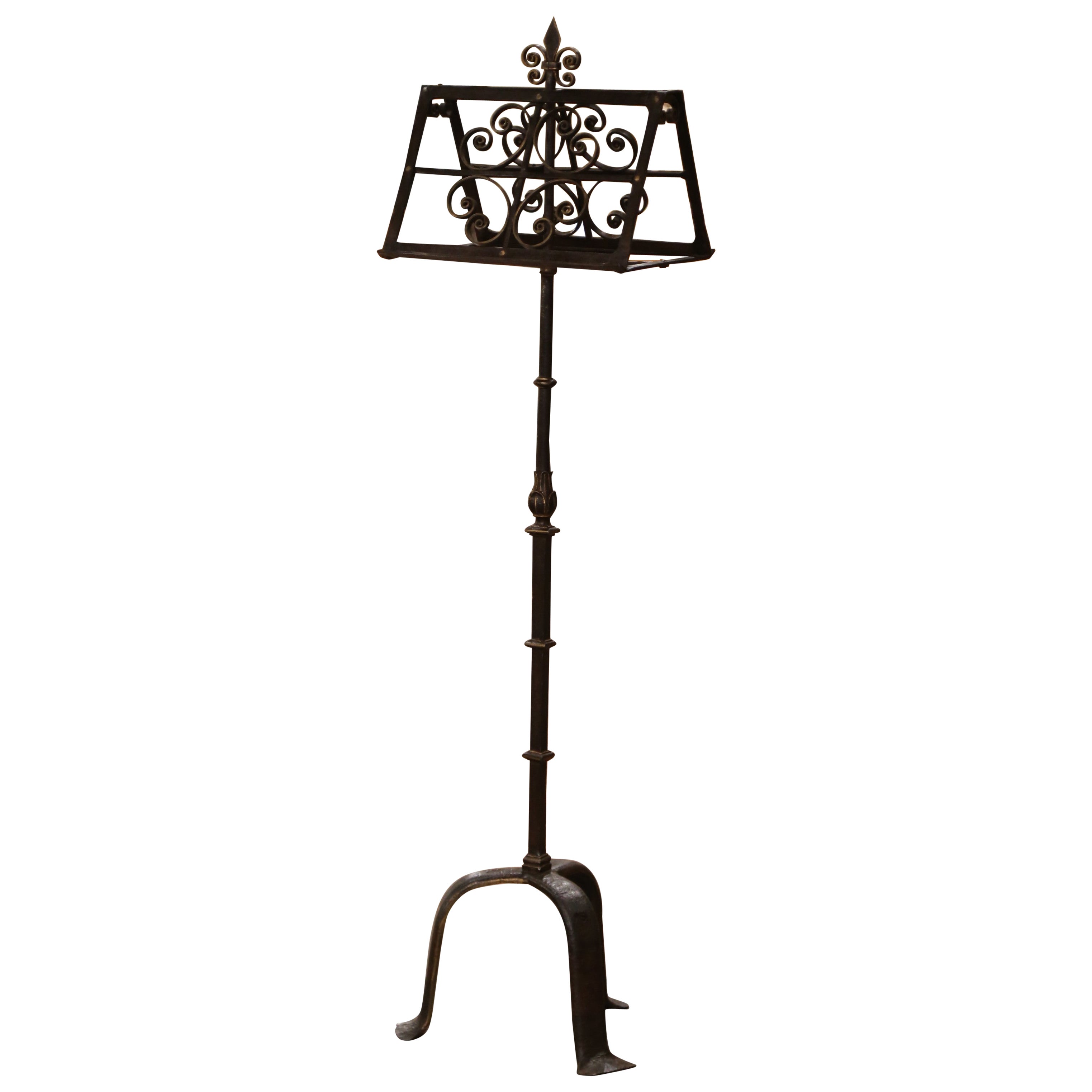 19th Century French Gothic Forged Iron Two-Side Music Stand with Fleur-de-Lys