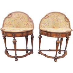 Pair of William and Mary Style Walnut Console Game Tables