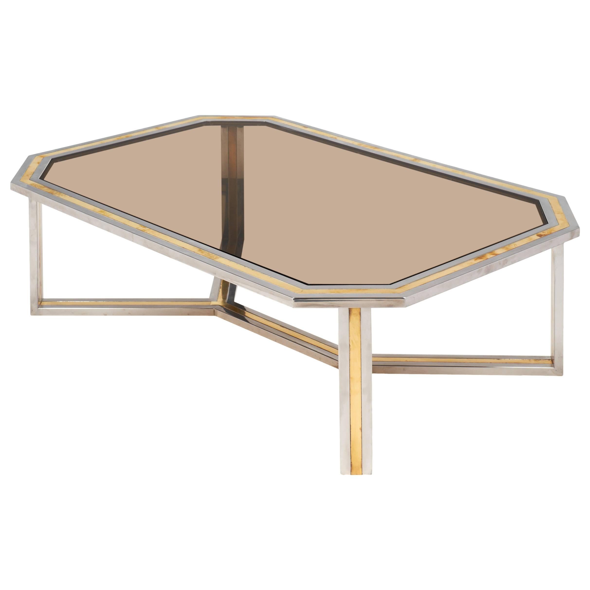 Italian Modernist Brass and Chrome Coffee Table by Romeo Rega