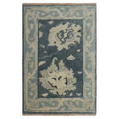 Rug & Kilim’s Oushak Style Rug in Blue, Gray and Cream with Medallions