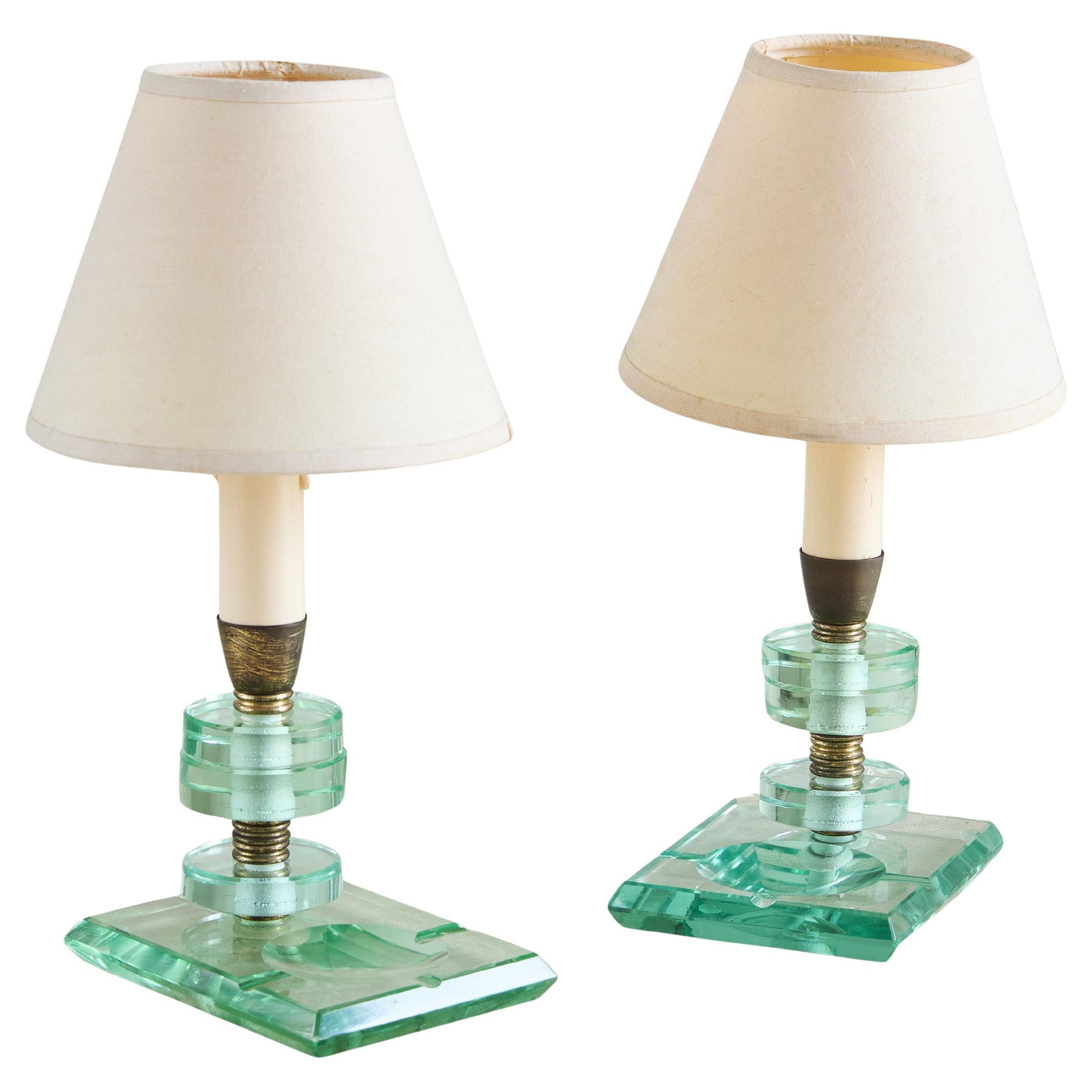 Coppia di piccole lampade da tavolo italiane in vetro di Murano e ottone, anni '50
