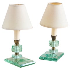 Coppia di piccole lampade da tavolo italiane in vetro di Murano e ottone, anni '50