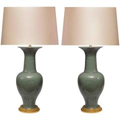 Pair of Celadon Glazed Porcelain Lamps 11