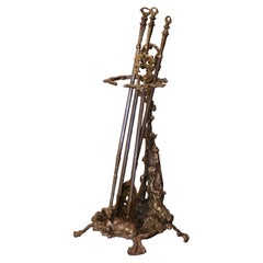 19. Jahrhundert Französisch Napoleon III Bronze dreiteilige Kamin Werkzeug Set auf Stand