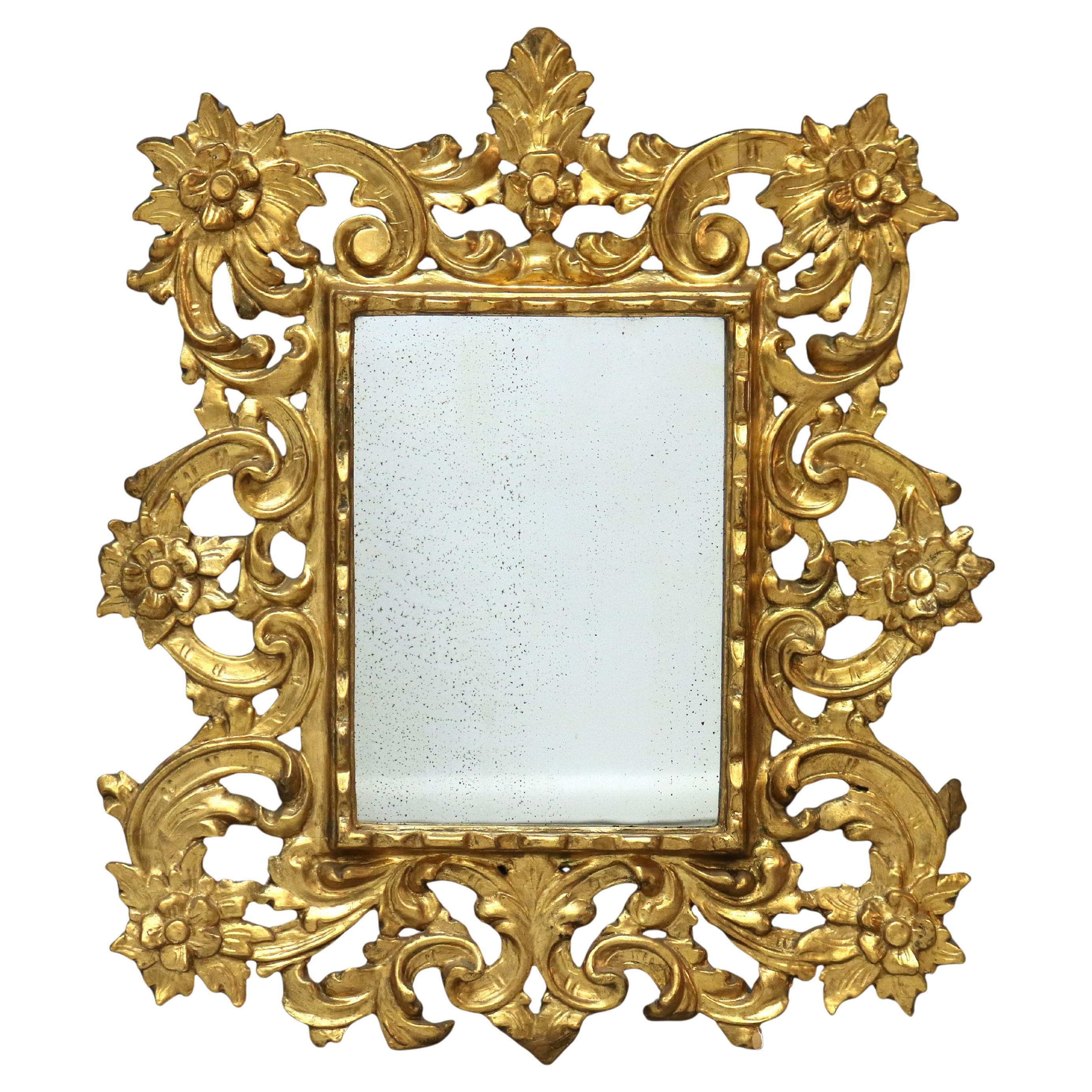 Antique Italian Rococo Reticulated Foliate Form Giltwood Mirror C1890