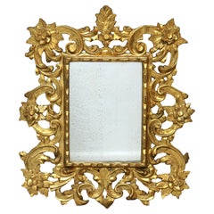 Antique Italian Rococo Reticulated Foliate Form Giltwood Mirror C1890
