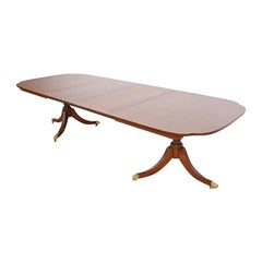 Used Stickley Georgian Mahogany Double Pedestal Extension Dining Table, Refinished
