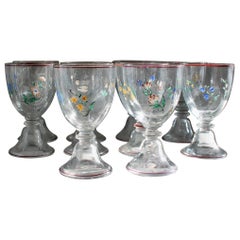 Set di dieci bicchieri di cristallo dipinti a mano in stile Deco