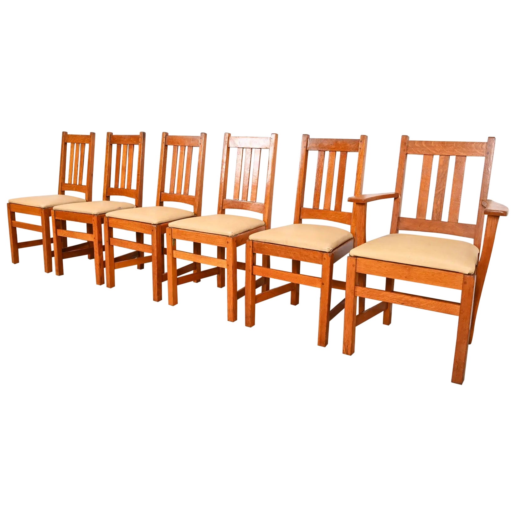Set di sei sedie da pranzo Limbert in Oak Mission Arts & Crafts