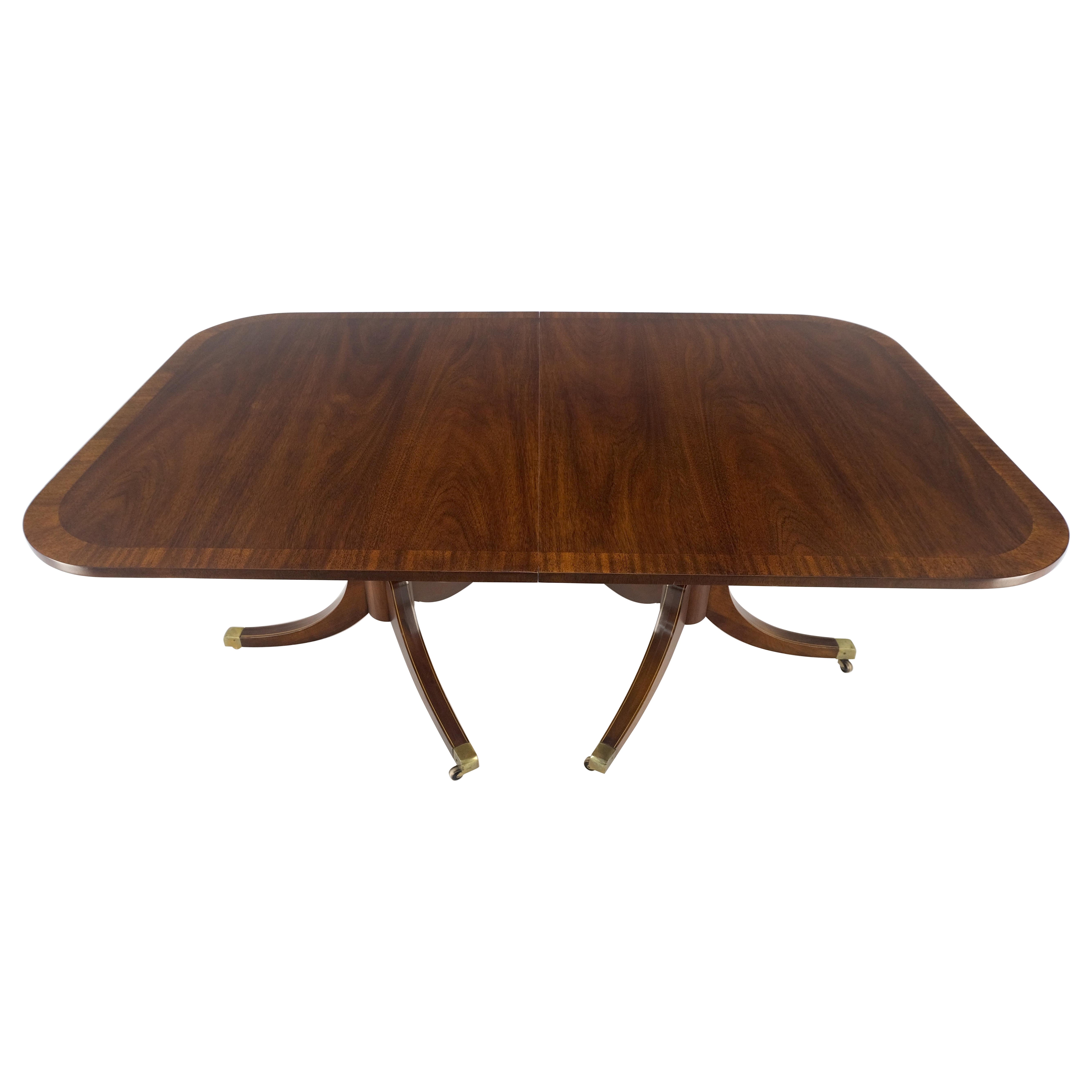 Banded Double Pedestal Tripod Base Mahogany 72" Long Dining Table 2 Leaves MINT