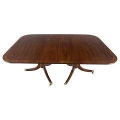 Banded Double Pedestal Tripod Base Mahogany 72" Long Dining Table 2 Leaves MINT