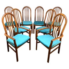 Set of Eight Schou Andersen Danish Teak Highback Dining Chairs Circa 1970s