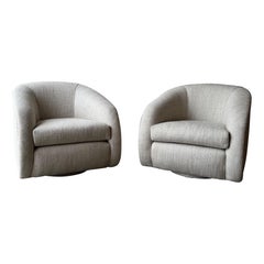 Vintage Milo Baughman Style Swivel Chairs, Pair