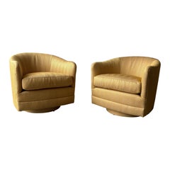 Vintage Milo Baughman Style Barrel Chairs, Pair