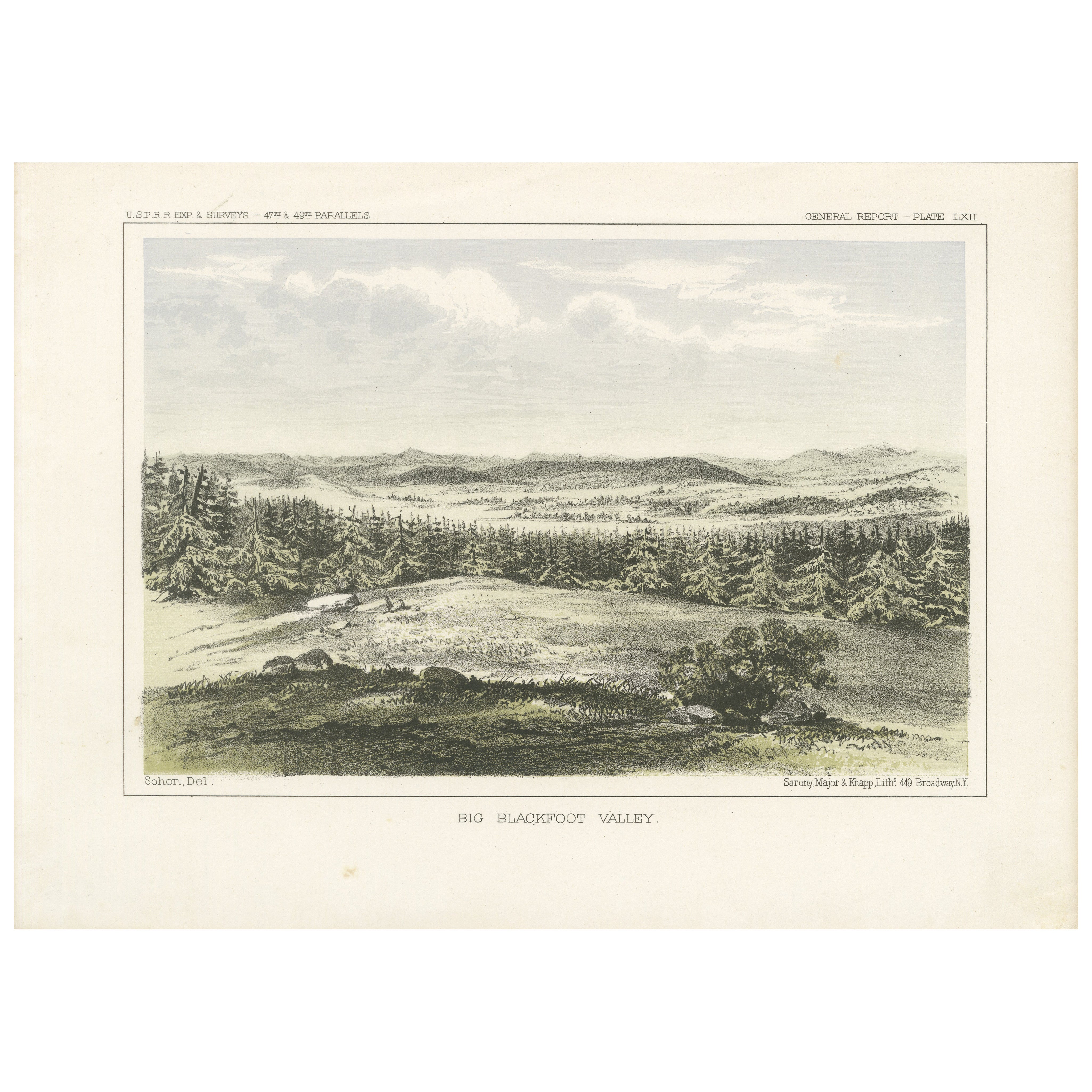 Vista expansiva del gran valle de Blackfoot - Litografía de la frontera americana, 1856