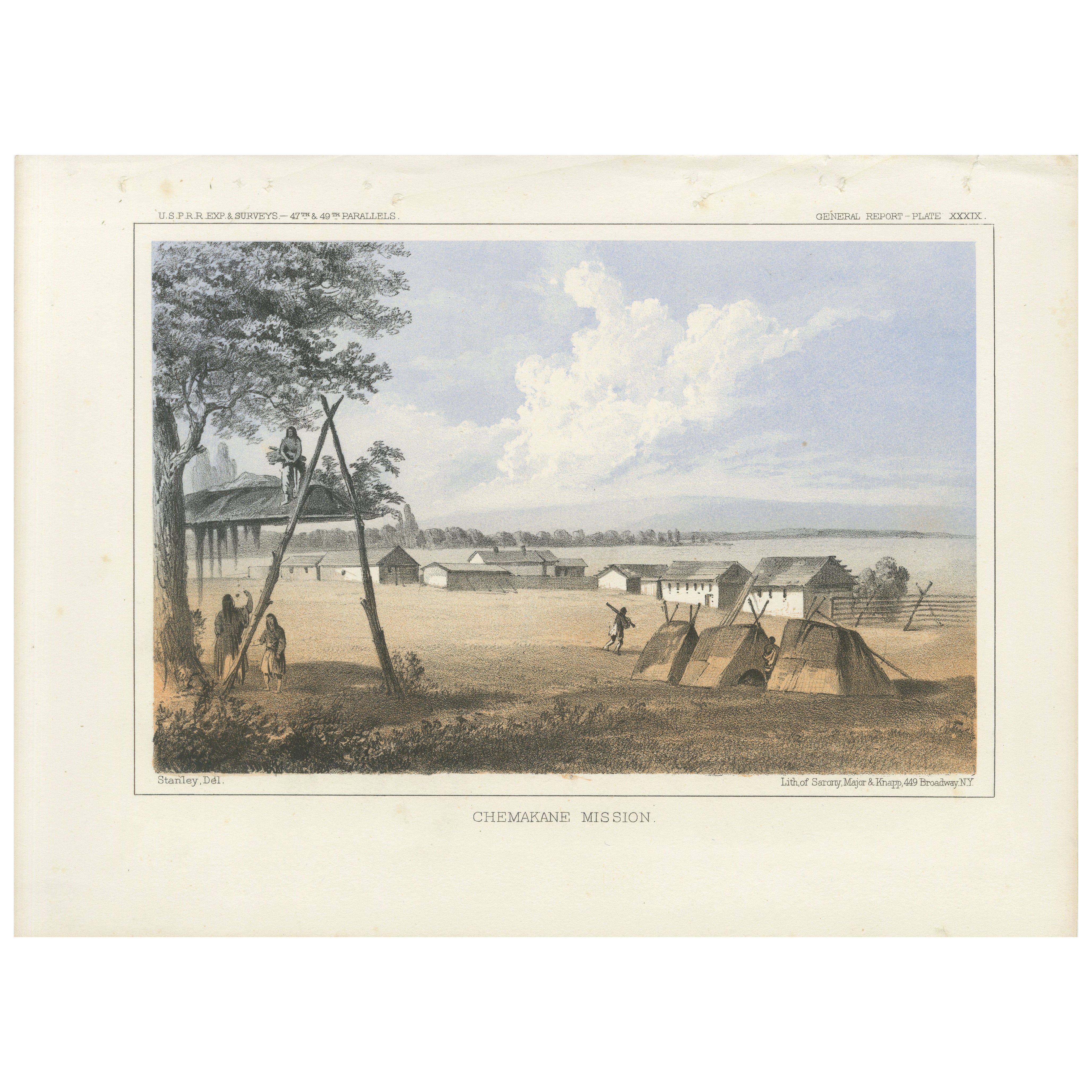 Vista storica della Missione di Chemakane con scene di vita indigena e della missione, 1856