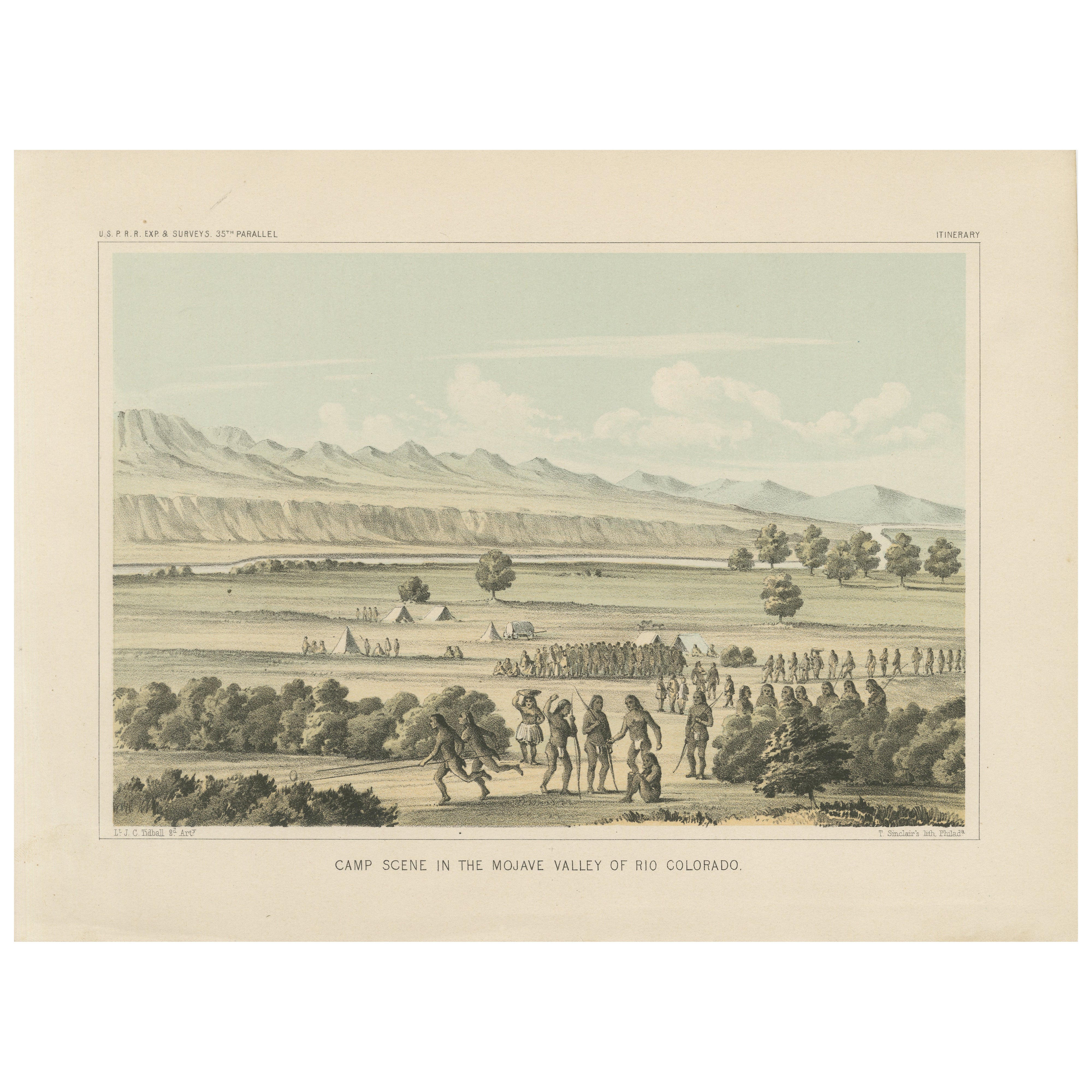 Vibrant Camp Scene in the Mojave Valley of Rio Colorado, 1856 Lithograph