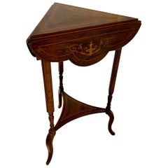 Antike Edwardian Rosenholz Intarsien Drop Leaf Lampe / Beistelltisch