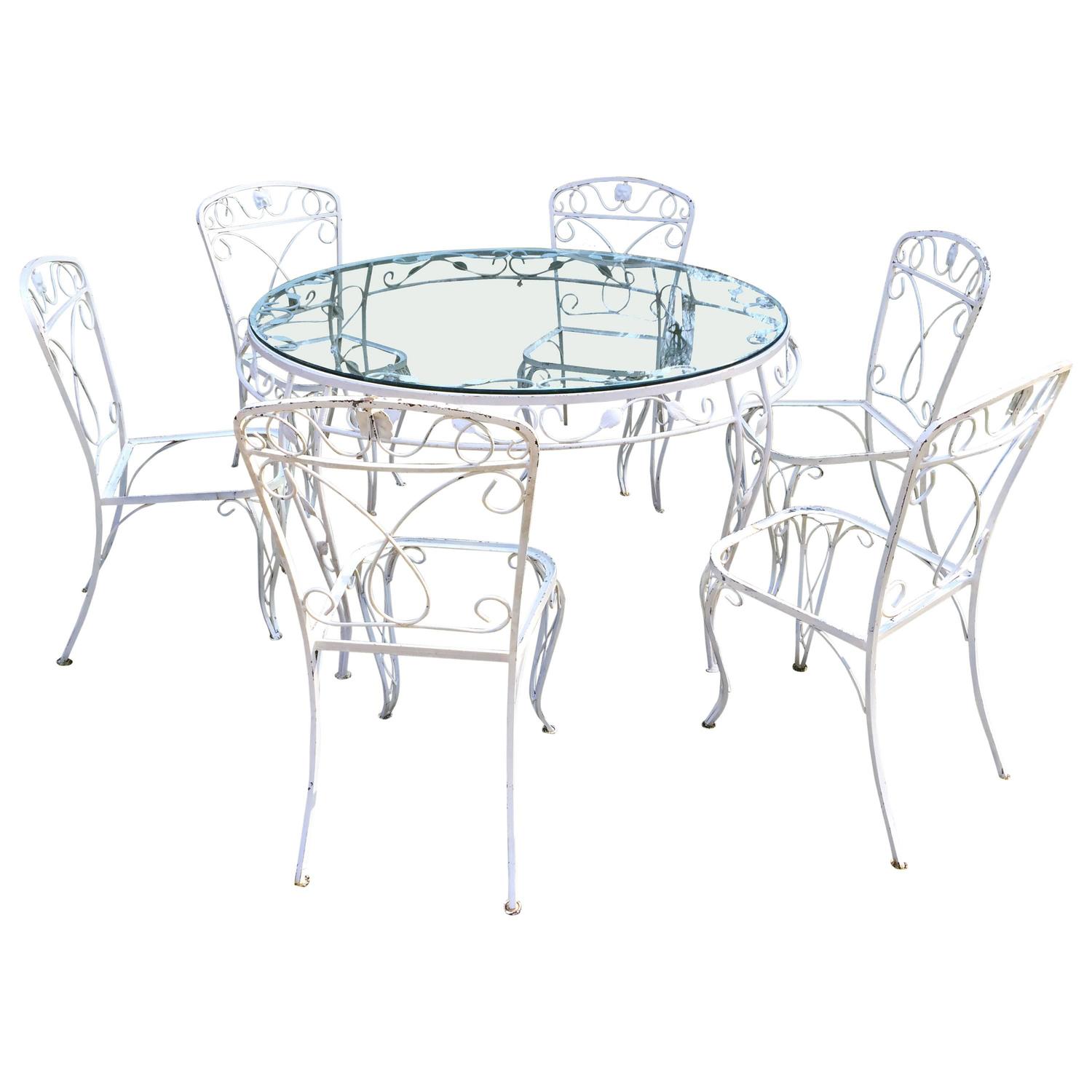 Iron Garden Furniture Set Round Table and Six Chairs For Sale at 1stdibs