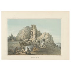 Antique Evening Bivouac Amidst Rocky Ruins - A Glimpse Into 19th-Century Exploration