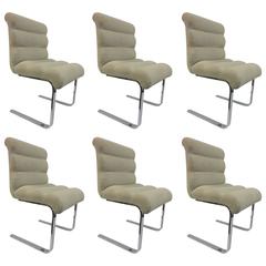 Six Polished Steel Chrome Pace Dining Chairs