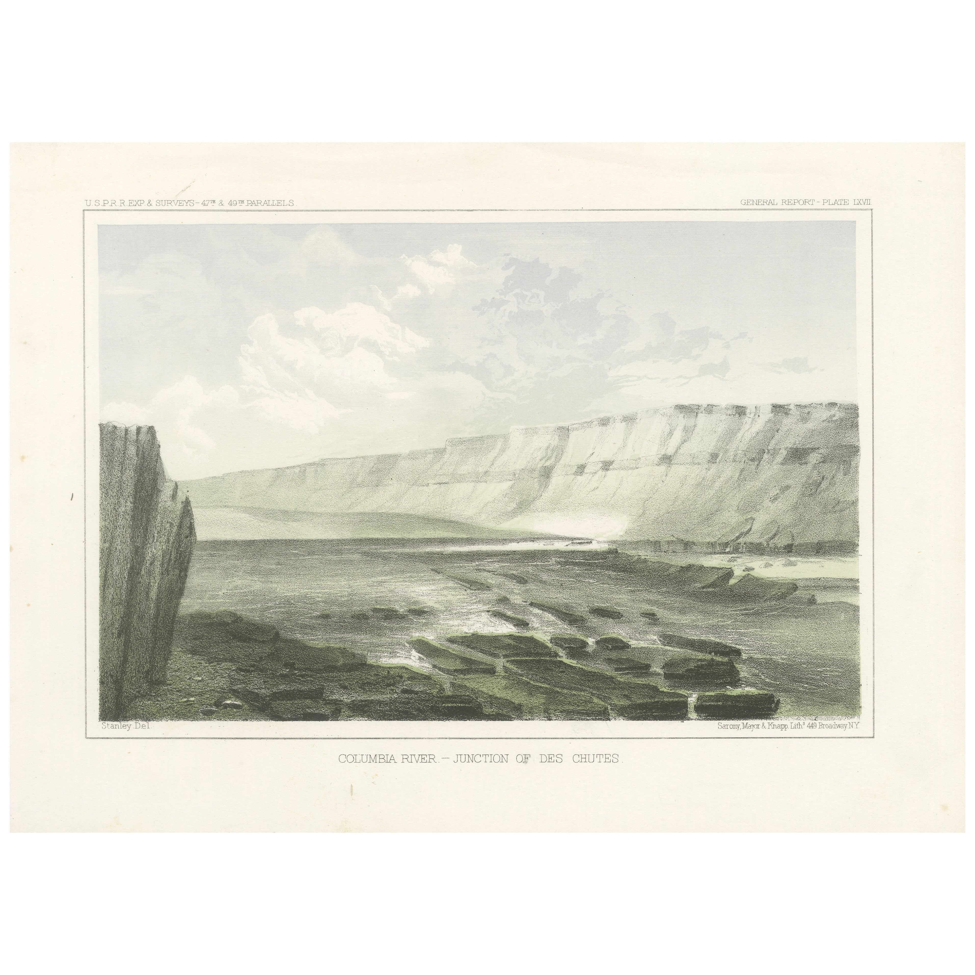 Giunzione del fiume Columbia con Des Chutes - Un paesaggio fluviale Majestic, 1856 in vendita
