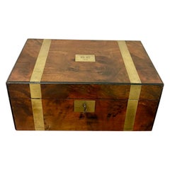 Antique Victorian Quality Burr Walnut Brass Bound Writing Box