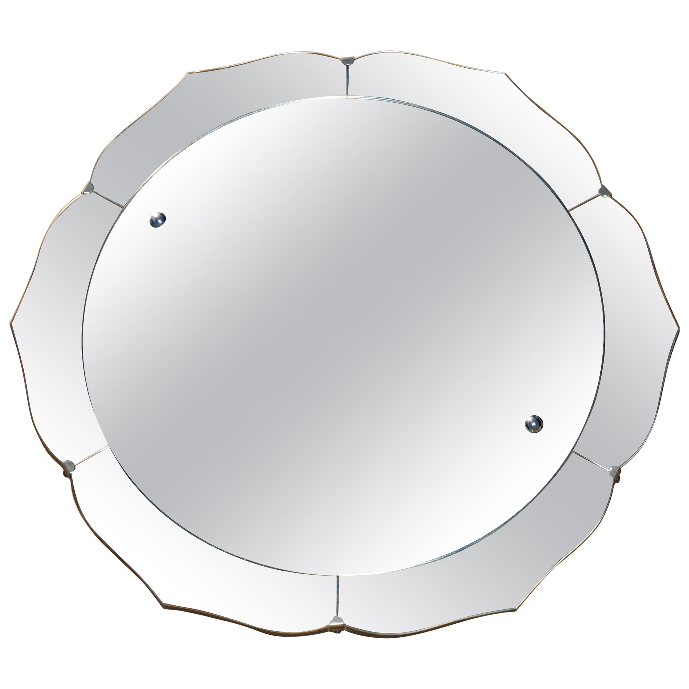 ESQUISITO SPECCHIO DA PARETE ART DECO CIRCA 1920 CONVEX CON BORDO DI PETALE in vendita