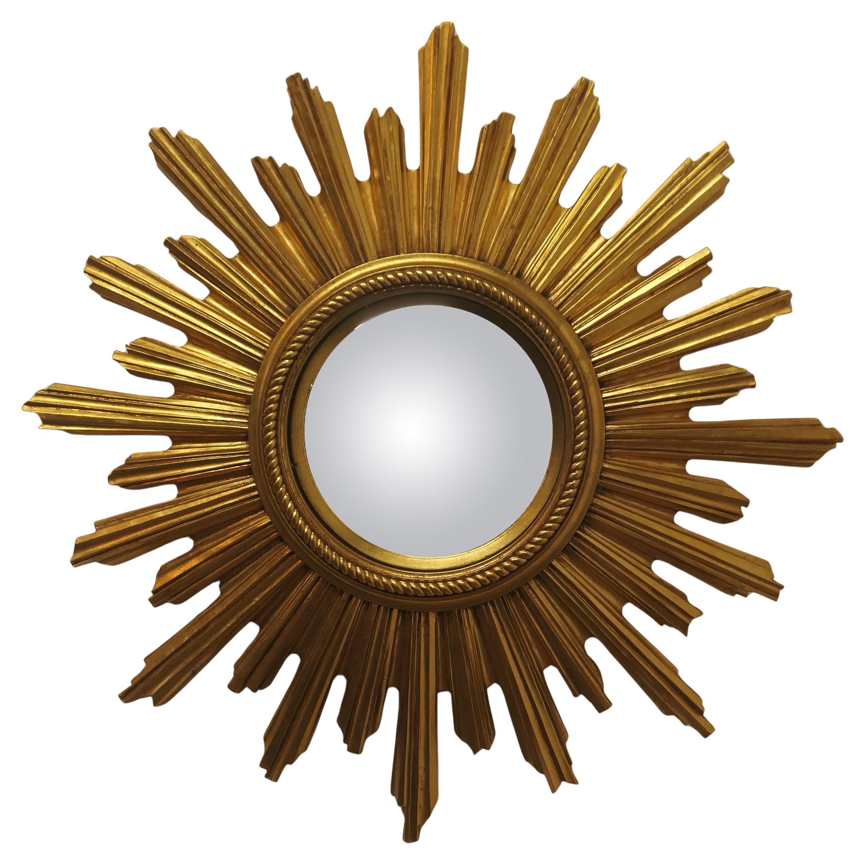 Mid Century Französisch Art Deco Stil Sunburst vergoldet konvexen Spiegel