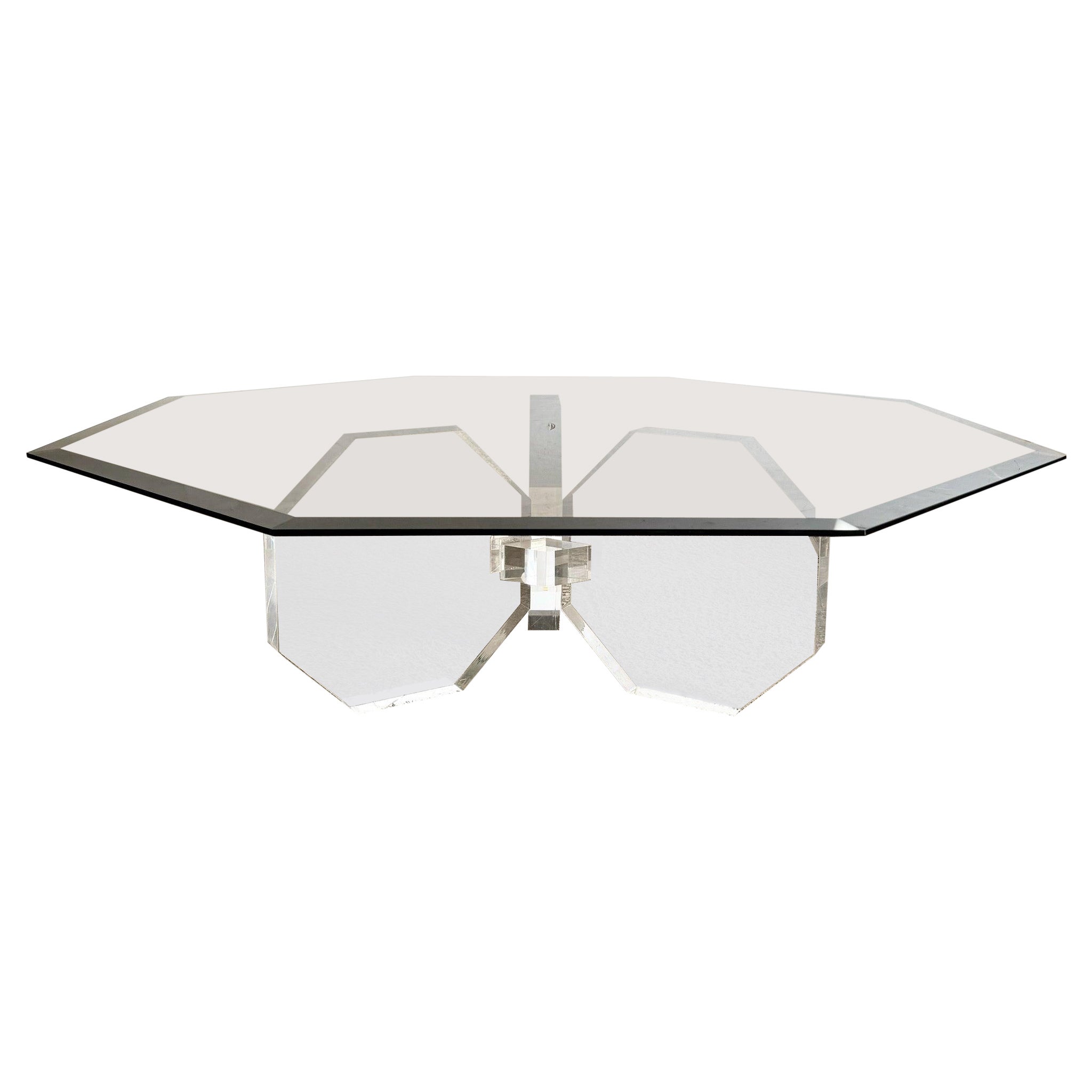 Postmodern Octagonal Lucite and Smoked Glass Coffee Table