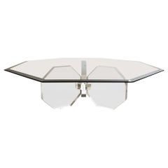 Postmodern Octagonal Lucite and Smoked Glass Coffee Table
