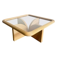 Boho Chic Blonde Pencil Reed Glass Top Coffee Table