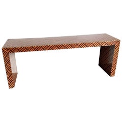 Vintage Retro Plastic Laminate Over Paper and Wood Console Table