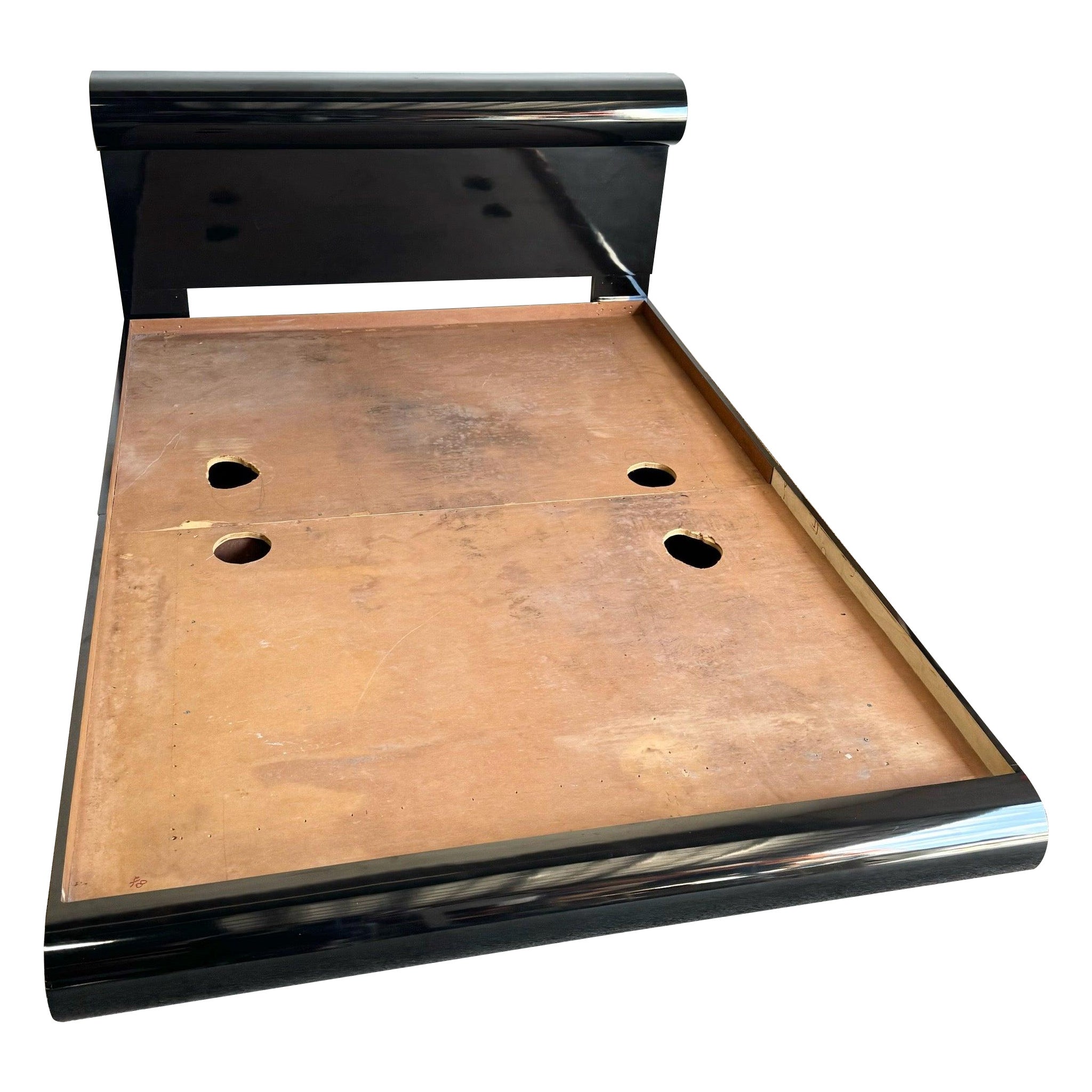 Postmodern Black Laminate Laminate Bullnose Queen Size Platform Bed Frame