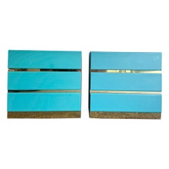 Postmoderne Kommoden aus blauem Laminat/Schubladenkommoden mit goldenen Akzenten - ein Paar