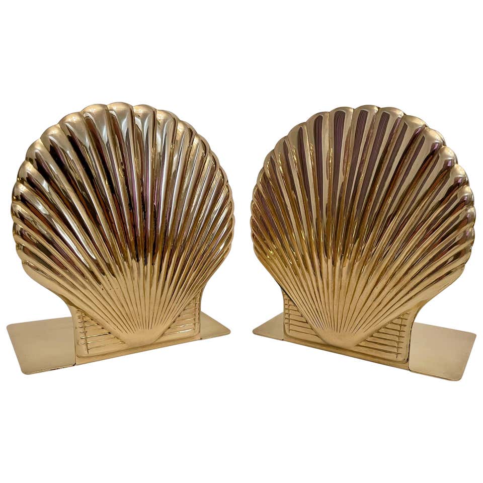 Vintage Brass Clam Shell Seashell Bookends For Sale at 1stDibs