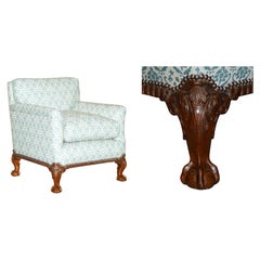 FULLY RESTORED ANTIQUE HOWARD & SON'S CLAW & BALL FEET ARMCHAIR TICKING FABRiC