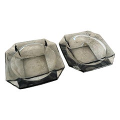 Vintage Mid Century Smoked Glass Ashtrays - a Pair