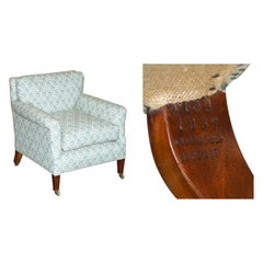 FULLY RESTORED ANTIQUE ORIGINAL HOWARD & SON'S EASY ARMCHAIR IN TiCKING FABRIC