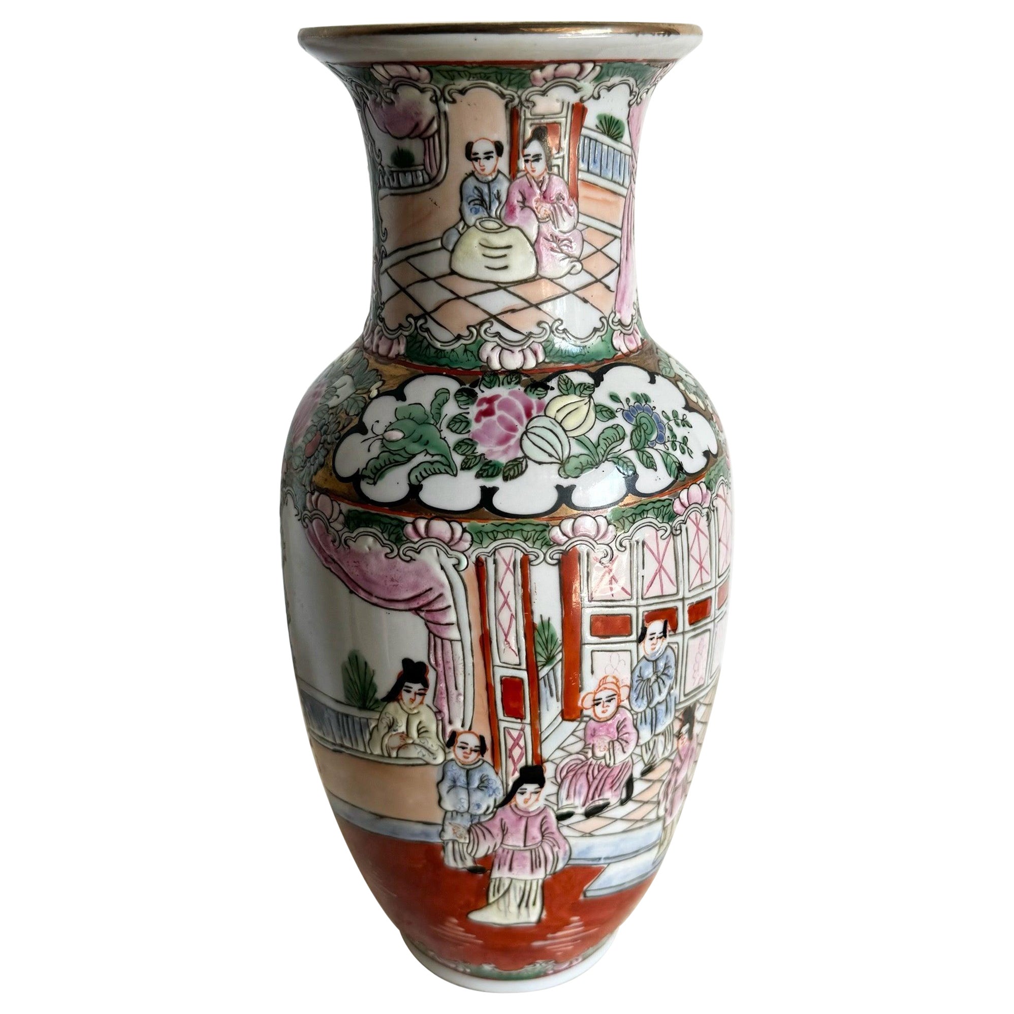 Jarrón Vintage Chino de Porcelana Pintado a Mano