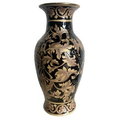Vintage Chinese Black and Gold Porcelain Vase