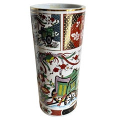 Chinesische handbemalte zylindrische Vintage-Vase aus Porzellan