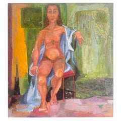 Vintage Original Oil Painting of Nude Woman Sitting
