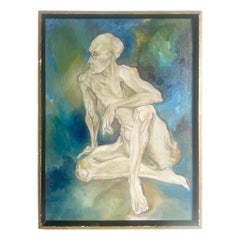 Framed Original Painting of Nude Man Sitting