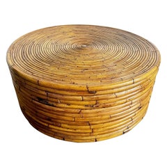 Boho Chic Pencil Reed Rattan Circular Drum Coffee Table