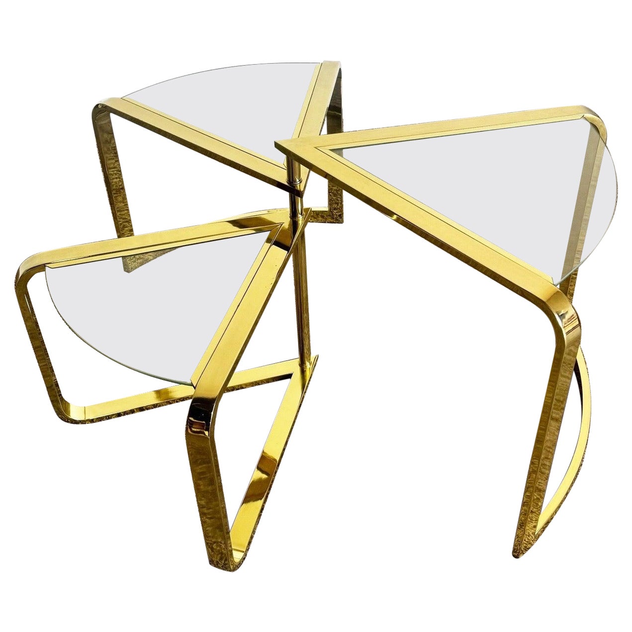 Mid Century Modern Gold Fan Coffee Nesting Table - Three Tier