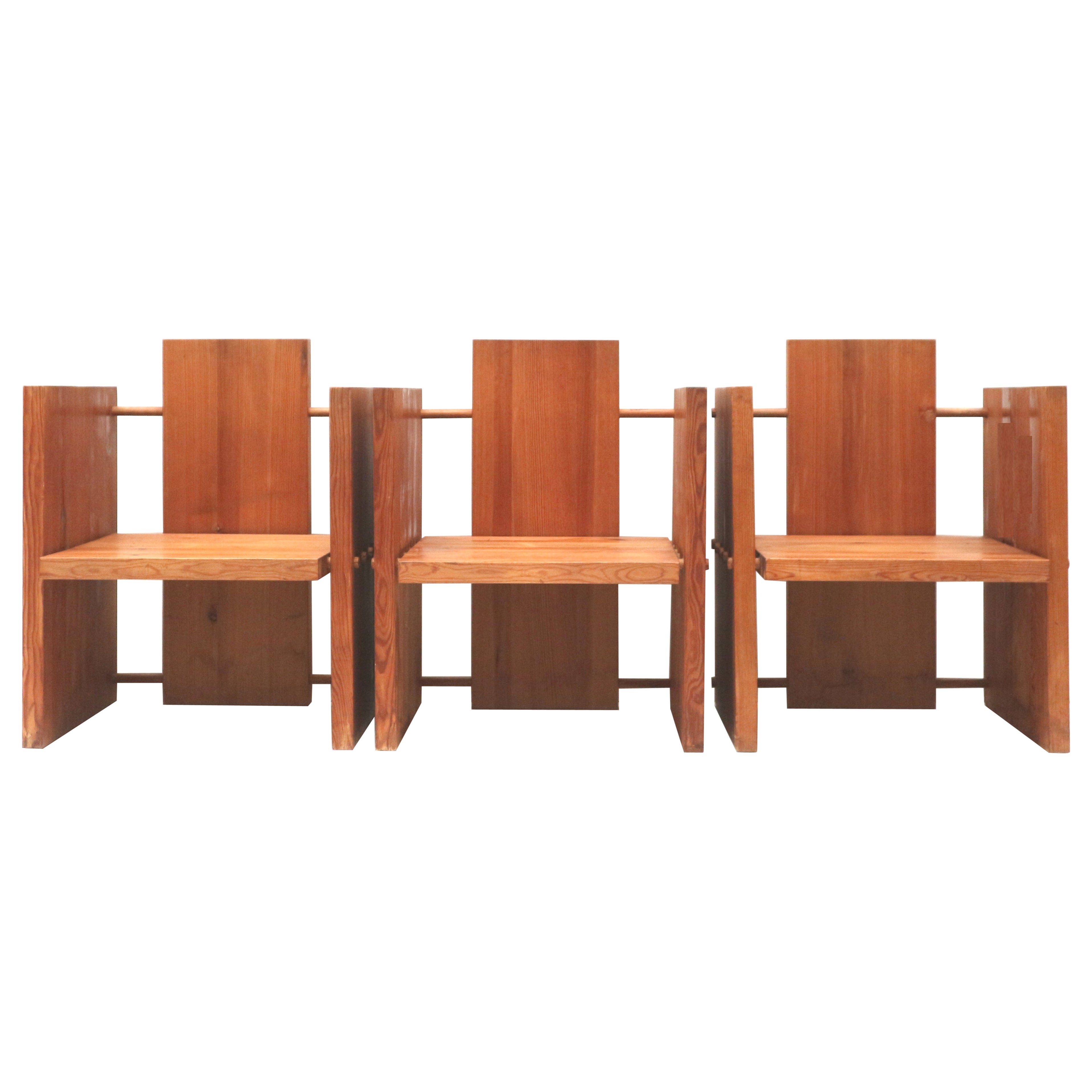 3x fauteuil moderniste brutaliste très rare conçu par l'architecte Fritz Zeiger en vente